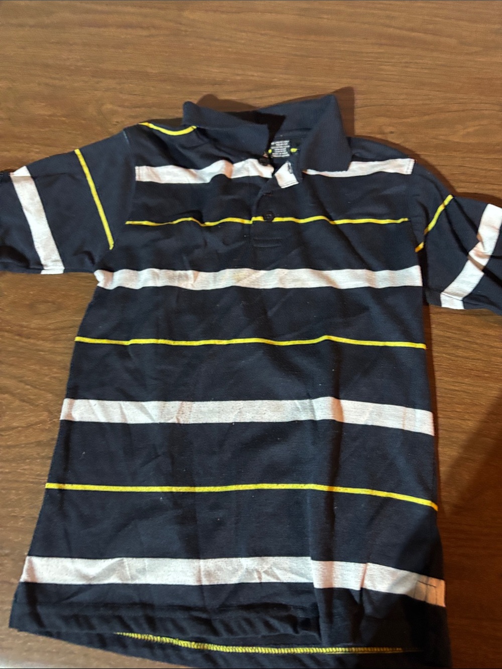 Boys' Navy Polo with White & Yellow Stripes